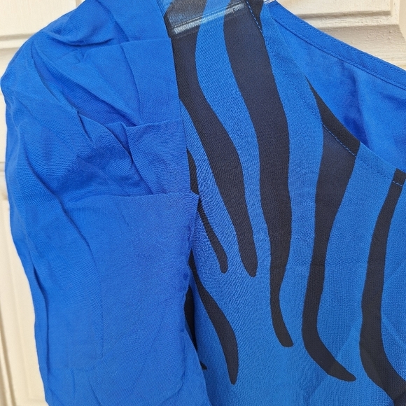 Only Love Collection Pullover Blouse Cute JSzM Puff Sleeve Blk/Blu Crepe Fabric - Picture 7 of 9